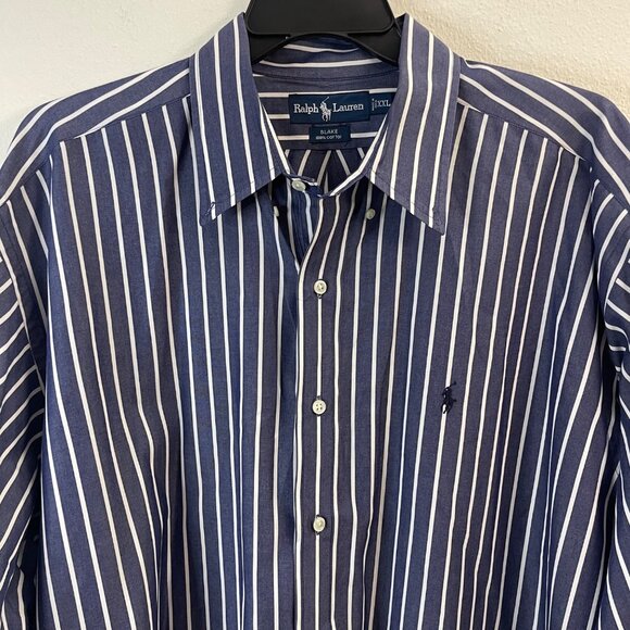 Ralph Lauren Mens XXL Blake Navy & White Striped Button-Up Shirt 100% Cotton - Picture 4 of 13